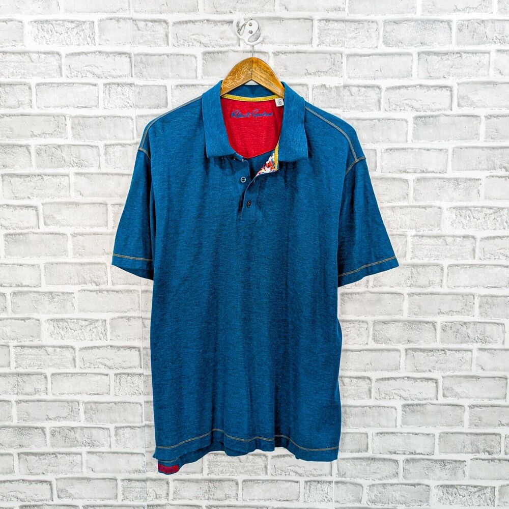 Robert Graham Men's Short Sleeve Polo Shirt in Blue Size 2XL Classic fit
